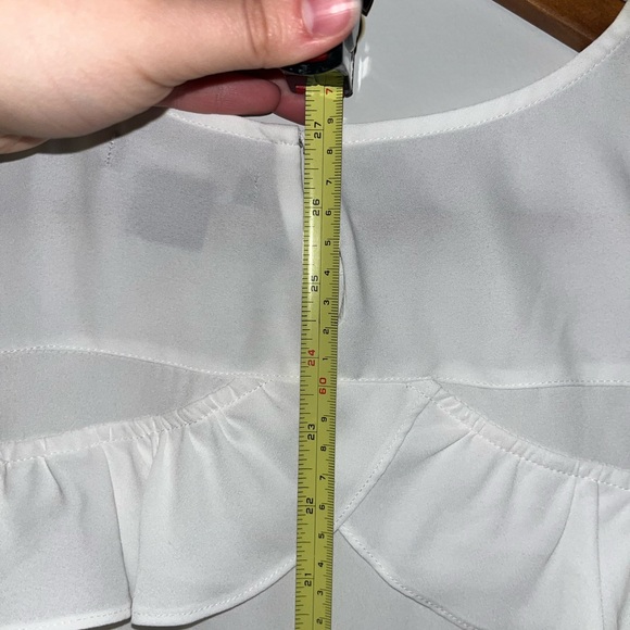 Trouve Womens Top - Large, Long Sleeve Ruffle Cold Shoulder Scoop Neck White - Picture 6 of 7